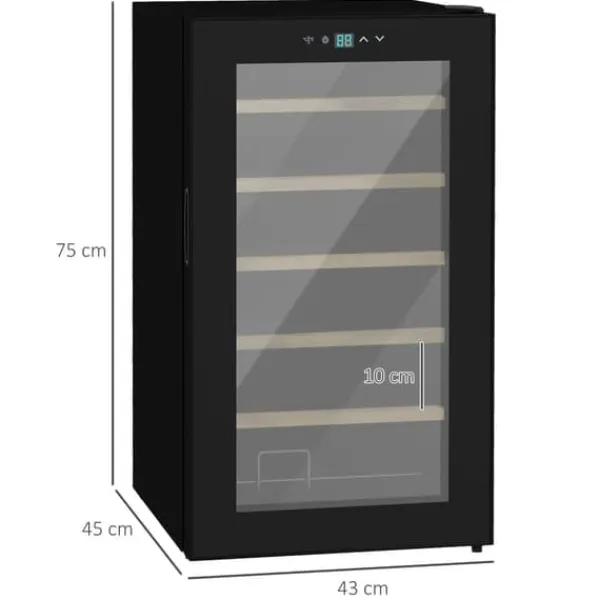 Vinkøleskabe>Vinkøleskab 24 flasker, 5–20 °C, LED, 43×45×75 cm, sort