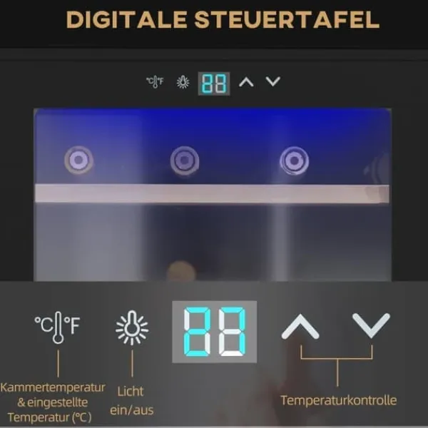 Vinkøleskabe>Vinkøleskab 24 flasker, 5–20 °C, LED, 43×45×75 cm, sort