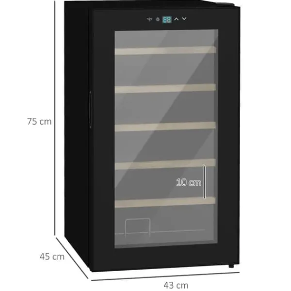 Vinkøleskabe>Vinkøleskab 24 flasker, 5–20 °C, LED, 43×45×75 cm, sort