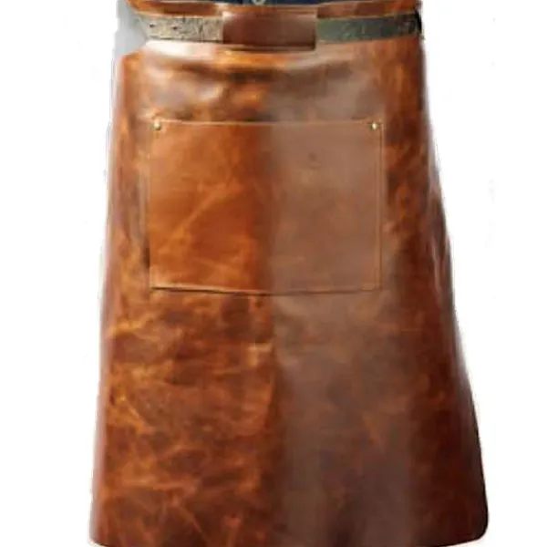 Vitello Læder Grillforklæde med Lomme 60 cm Lang Cognac Outlet
