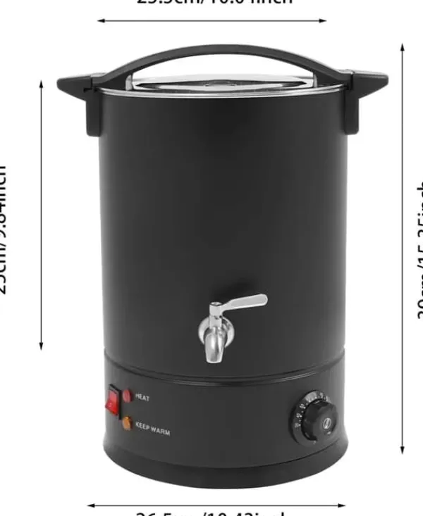 Vokssmelter til lysfremstilling - Elektrisk smeltegryde 12 l - 1800 W - SUS304 rustfrit stål - Justerbar 30–110°C - Spænding 220–240 V, 50 Hz - Sort | CDON Clearance