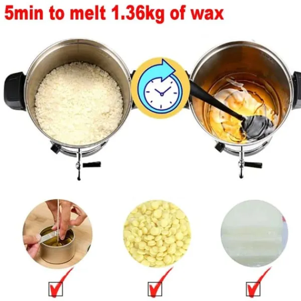 Vokssmelter til stearinlys - Smeltegryde med hane - 10 L - 304 Rustfrit Stål - Termostat 30–110 °C - 1800 W - 220–240 V - Sølv Sale