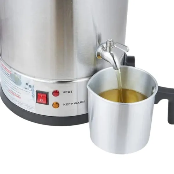 Vokssmelter til stearinlys - Smeltegryde med hane - 10 L - 304 Rustfrit Stål - Termostat 30–110 °C - 1800 W - 220–240 V - Sølv Sale