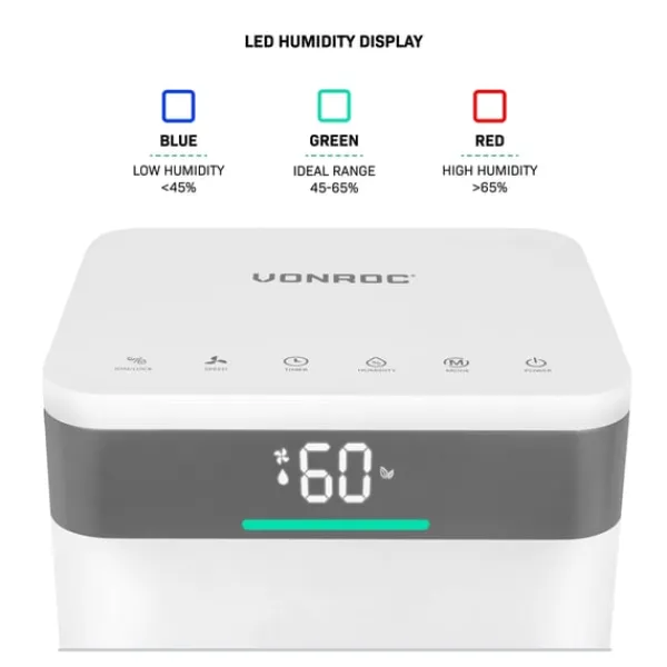 Vonroc Affugter 12L/dag | Til Rum op til 25 m² | Støjsvag & Kraftfuld | WiFi, Ionisator, Sølvionfilter, LED-display, Tørrefunktion & 2L Tank New