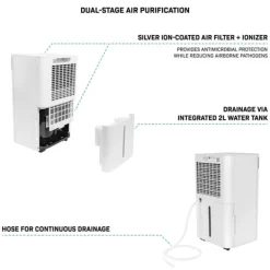 Vonroc Affugter 12L/dag | Til Rum op til 25 m² | Støjsvag & Kraftfuld | WiFi, Ionisator, Sølvionfilter, LED-display, Tørrefunktion & 2L Tank New