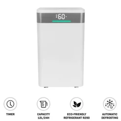 Vonroc Affugter 12L/dag | Til Rum op til 25 m² | Støjsvag & Kraftfuld | WiFi, Ionisator, Sølvionfilter, LED-display, Tørrefunktion & 2L Tank New