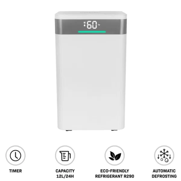 Vonroc Affugter 12L/dag | Til Rum op til 25 m² | Støjsvag & Kraftfuld | WiFi, Ionisator, Sølvionfilter, LED-display, Tørrefunktion & 2L Tank New