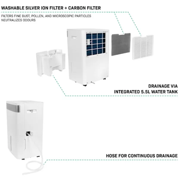 Vonroc Luftaffugtere>Affugter 40L/dag | Til rum op til 50 m² | Wi-Fi/App-styring | Sølvionfilter & Kulfilter | Støjsvag | Tørrefunktion | LED-indikator