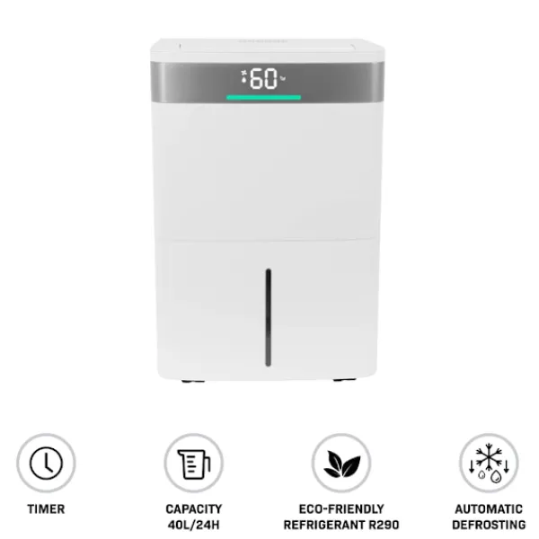 Vonroc Luftaffugtere>Affugter 40L/dag | Til rum op til 50 m² | Wi-Fi/App-styring | Sølvionfilter & Kulfilter | Støjsvag | Tørrefunktion | LED-indikator