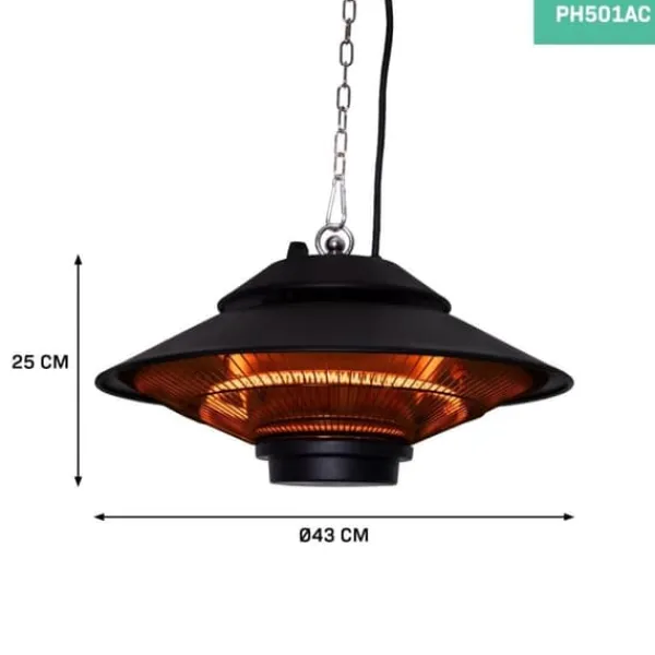 Vonroc Terrassevarmer - Albano - 1500W | Infrarød | Sort | IP44 | Til tag, veranda, parasol | Inkl. Fjernbetjening. Best