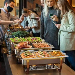 Warmounts rektangulære guldfarvede varmeskåle buffetsæt med 4, 7,6 l hver, madvarmere i rustfrit stål med indsatser i flere størrelser, foldbar ramme | CDON Online