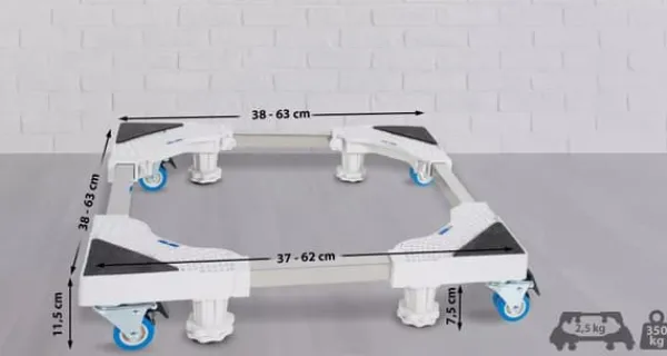 Vaskemaskiner>White Metal Washing Machine Base Stand with Adjustable Height and Casters - Universal Appliance Dolly up to 350kg