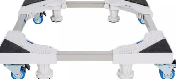 Vaskemaskiner>White Metal Washing Machine Base Stand with Adjustable Height and Casters - Universal Appliance Dolly up to 350kg