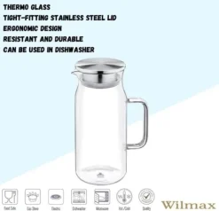 Karafler>Wilmax glaskaraffel 1 L i borosilikatglas med låg