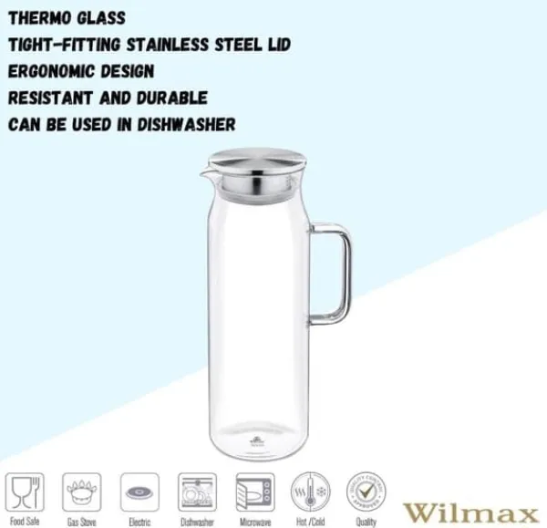 Karafler>Wilmax glaskaraffel 1,5 l i borosilikatglas, filter og stållåg
