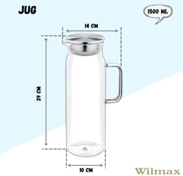 Karafler>Wilmax glaskaraffel 1,5 l i borosilikatglas, filter og stållåg
