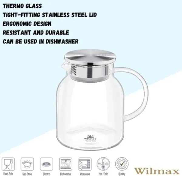 Wilmax glaskaraffel 1 L i borosilikatglas, stållåg Outlet