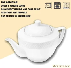 Wilmax tekande i hvidt porcelæn 900 ml – klassisk kande med låg, opvaskemaskinesikker og egnet til mikroovn Best