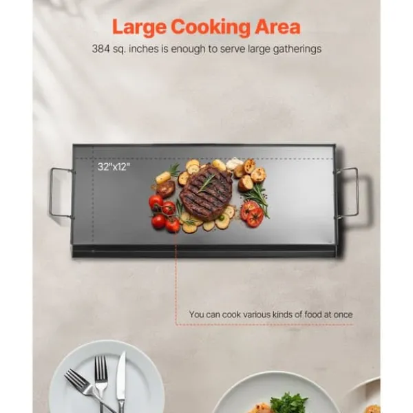 32x14 Flat Top Grill, Universal BBQ Grillpande i Kulstål, Køkkengrej New