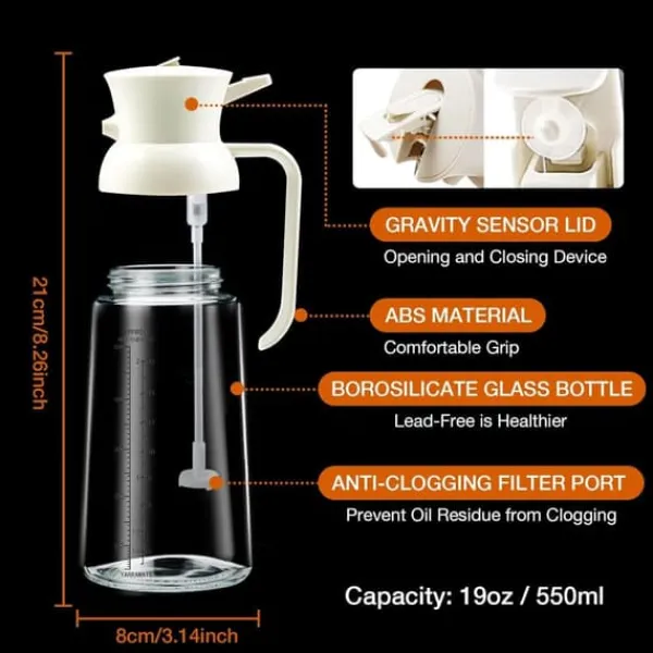 YARRAMATE Køkkenoliesprøjte med målebæger 550 ml olivenoliedispenser hvid New