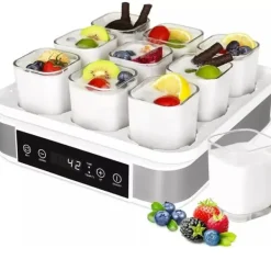 Yogurtmaskiner>Yoghurtmaskine, digital model, temperatur- og tidskontrol, automatisk, 9 glas à 170 ml, sort
