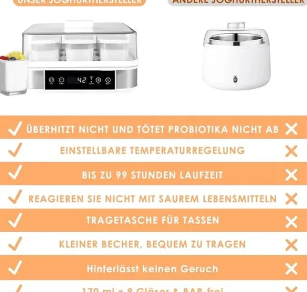 Yogurtmaskiner>Yoghurtmaskine, digital model, temperatur- og tidskontrol, automatisk, 9 glas à 170 ml, sort