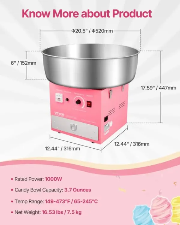 Zuckerwatte Maskine, 1000W Effekt, Temperaturkontrol,Pink Online